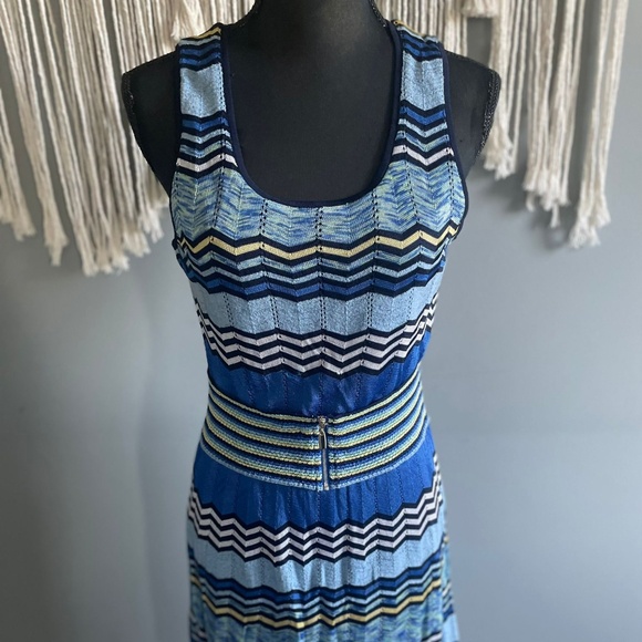 Laundry by Shelli Segal Dress Mixed Zigzag Crochet Knit Dress Blue - Picture 6 of 7